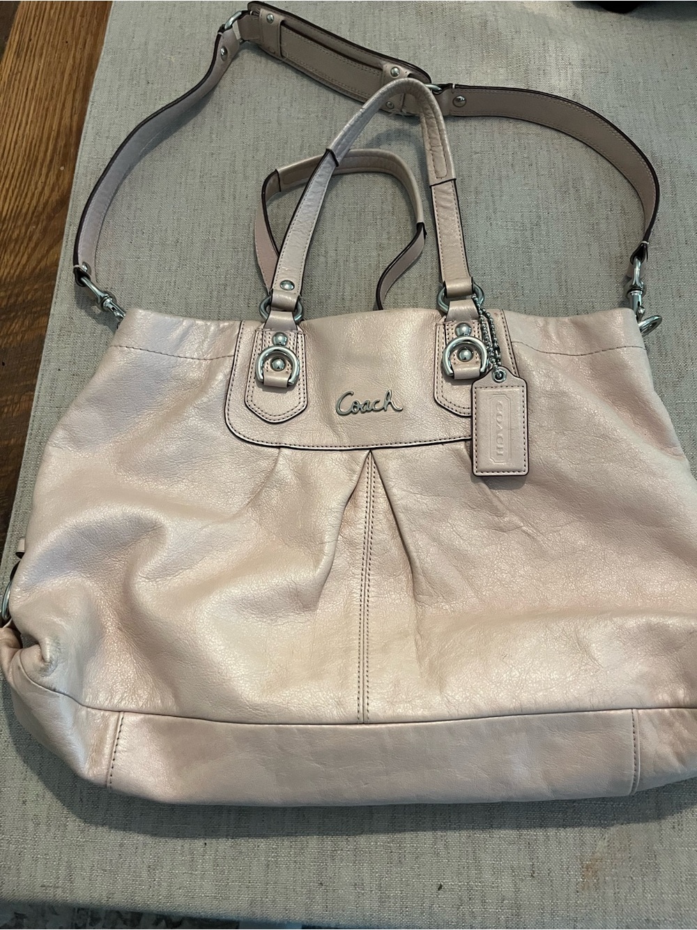 Coach Pale Blush Leather Shoulder Bag with Silver Hardware